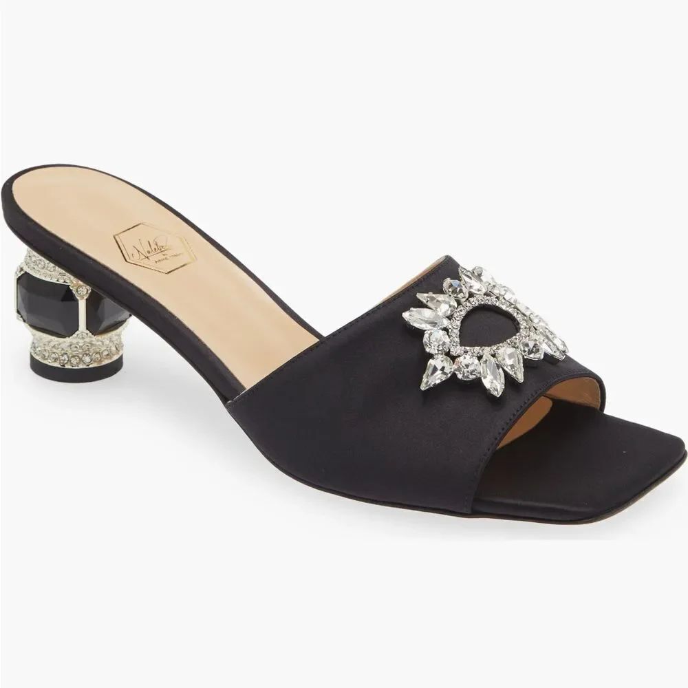 NALEBE Aurum Mule 50MM Crystal Kitten Heel Satin Embellished Square Toe 41